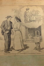 A newspaper cartoon from May 27, 1911, cut out and pasted in a scrapbook that documents the beginnings of Children’s Hospital of Pittsburgh’s “Tag Day.”