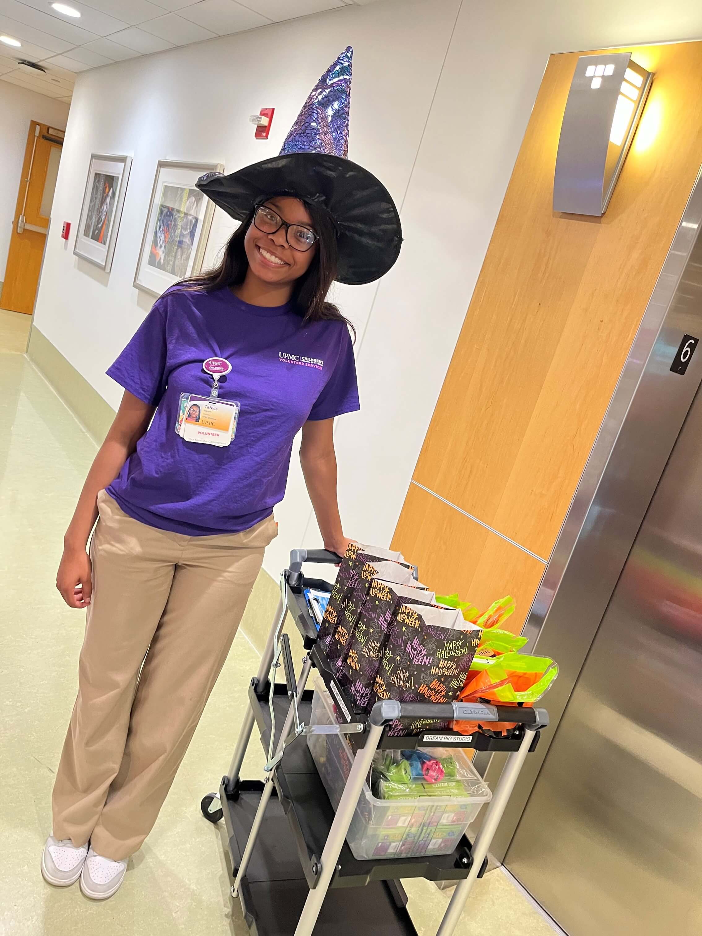 Teen volunteer dressed up for Halloween