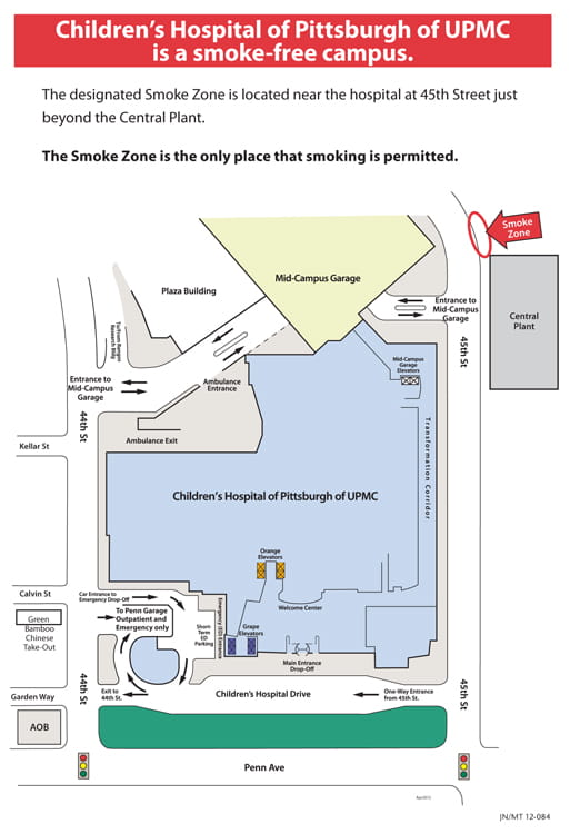 View the designated smoking zone at Children's Hospital of Pittsburgh of UPMC