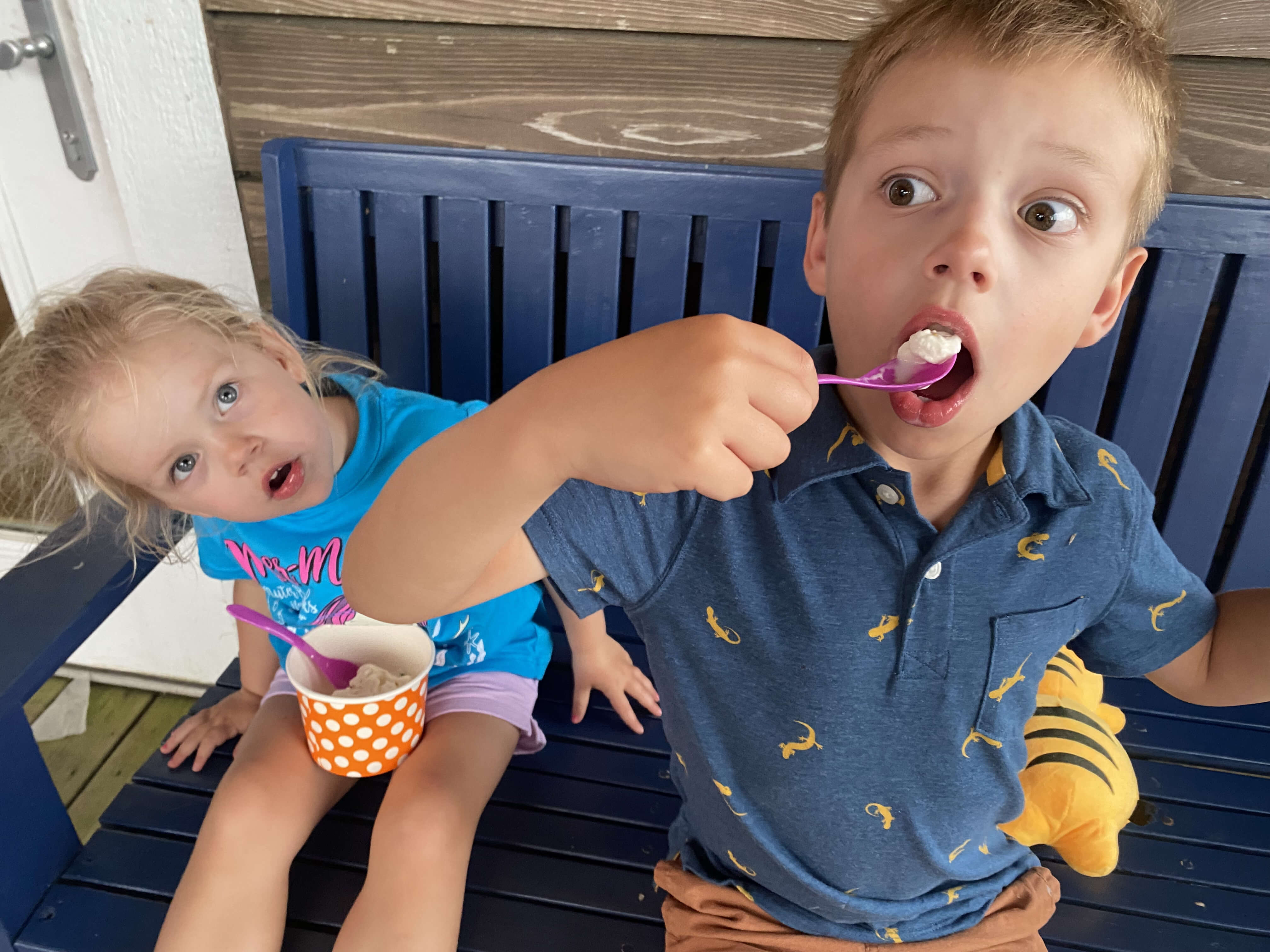Teddy Boden and sister eating ice cream