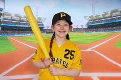 Ella Weisbord wearing a number 25 Pirates jersey