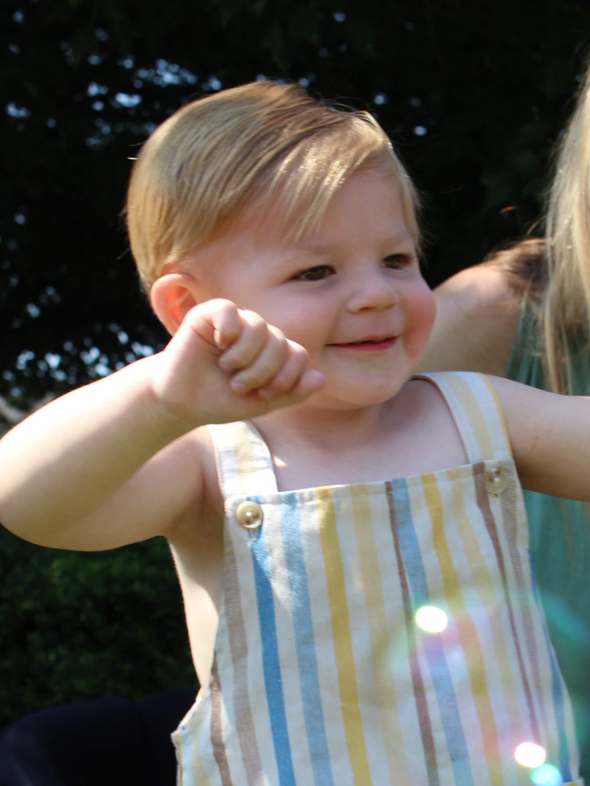 Sonny Staniscia in rainbow overalls