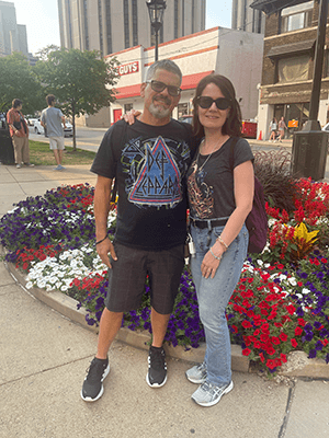 Edward Dompenciel in a Def Leppard band tee.