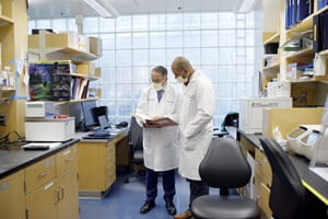 Dr. Davar and Dr. Zarour discussing new results in the lab