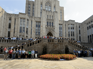 Group photo outside of the Cathedral of Learning.