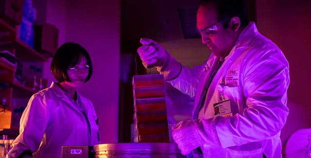 Two doctors in a research lab. 