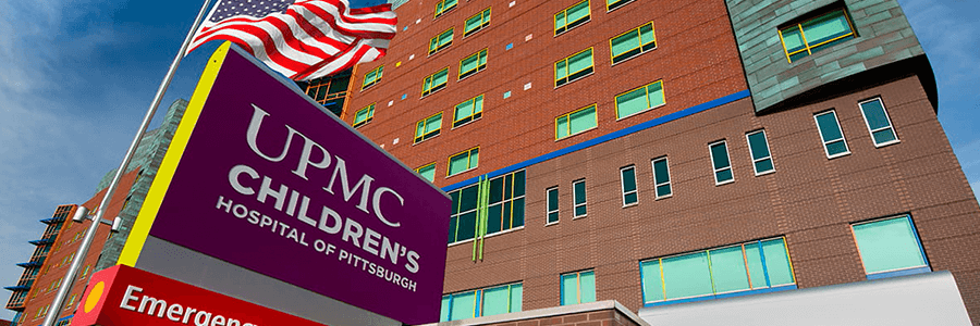 Exterior image of UPMC Childrens Hospital of Pittbsurgh.