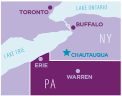 A map of Chautauqua and the surrounding areas.
