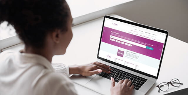 A woman searches for providers online. Find a Provider near you.