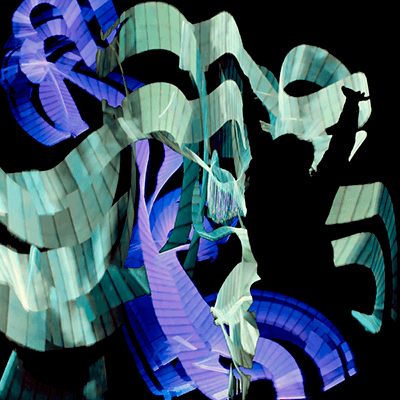 Patterns of dancing streams of green and blue light cross over the silhouette of a woman holding an LED light stick. She is in front of a black background.