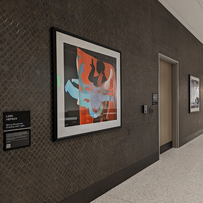 Hepner’s photographs and video, in the seating area outside of the Uptown Café on Level 1.