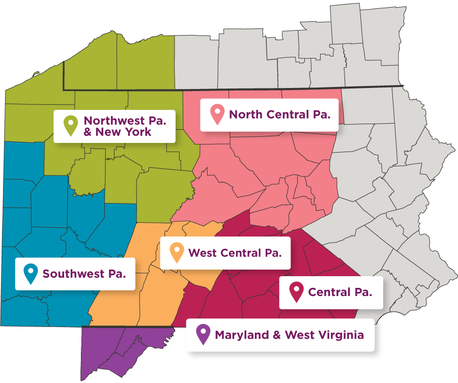 UPMC regions map of Pennsylvania
