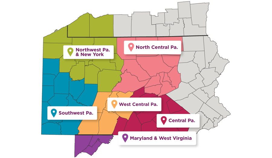 UPMC regions map of Pennsylvania