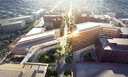 Aerial view of UPMC Hillman Cancer Hospital.