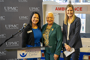 From left to right, Mary Oliveira, president and CEO of Whitaker Center; Harrisburg Mayor Wanda R.D. Williams; and Elizabeth Ritter, president of UPMC Harrisburg pose for a photo at an event announcing the naming of the UPMC Science Center.
