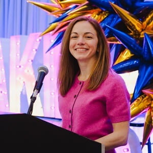 Beth Rudge, CRNP, WHNP-BC, program coordinator, UPMC Breast Cancer Survivorship addressing the packed hall at the Penn Harris Hotel Convention Center on Saturday.