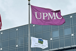 The Donate Life flag flies below the U.S. flag outside the main entrance at UPMC Williamsport. The Donate Flag will fly for the entire month of April in support of UPMC’s participation in Donate Life Month.