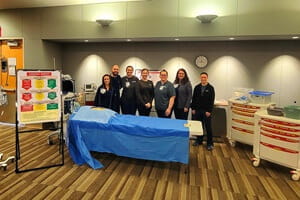 UPMC Williamsport CSU-ALS instructors are pictured during a training session. From left: Jessica Morgo, Zachary Morgo, Cheyenne Norman, Sarah Gensel, Emily Shade, Heidi Weeder, and Jordan Peasley.