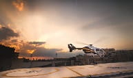 A STAT MedEvac medical helicopter takes off from the UPMC Presbyterian Hospital helipad. Credit: UPMC.