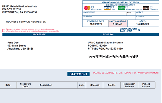 UPMC Rehabilitation Institute Billing Example.