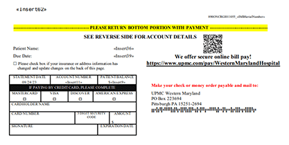 Image of a UPMC Western Maryland Hospital Services Bill.