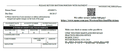 Image of a UPMC Western Maryland Physician/Provider Services bill.