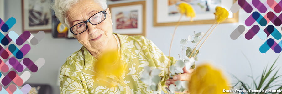 Geriatrics banner. Image of older woman smiling.