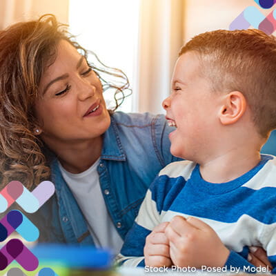 Autism services callout. Image of woman with toddler.