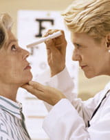 Eye doctor with a patient