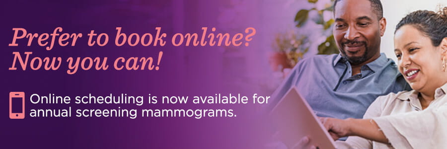 Mammogram online screening web banner.