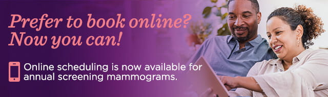 Mammogram online screening web banner.
