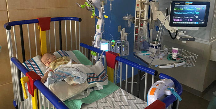 Baby Kai in the hospital hooked up to see his vitals