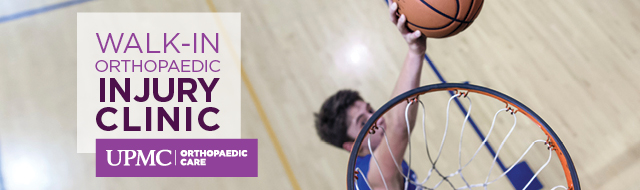 A man is shoots hoops and scores with a basketball. Learn more about orthopaedic walk-in care at UPMC.