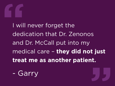 Headaches and vomiting led to the discovery of a large brain tumor across Garry's head. Experts at UPMC were able to remove the tumor and get Garry back to enjoying life. 